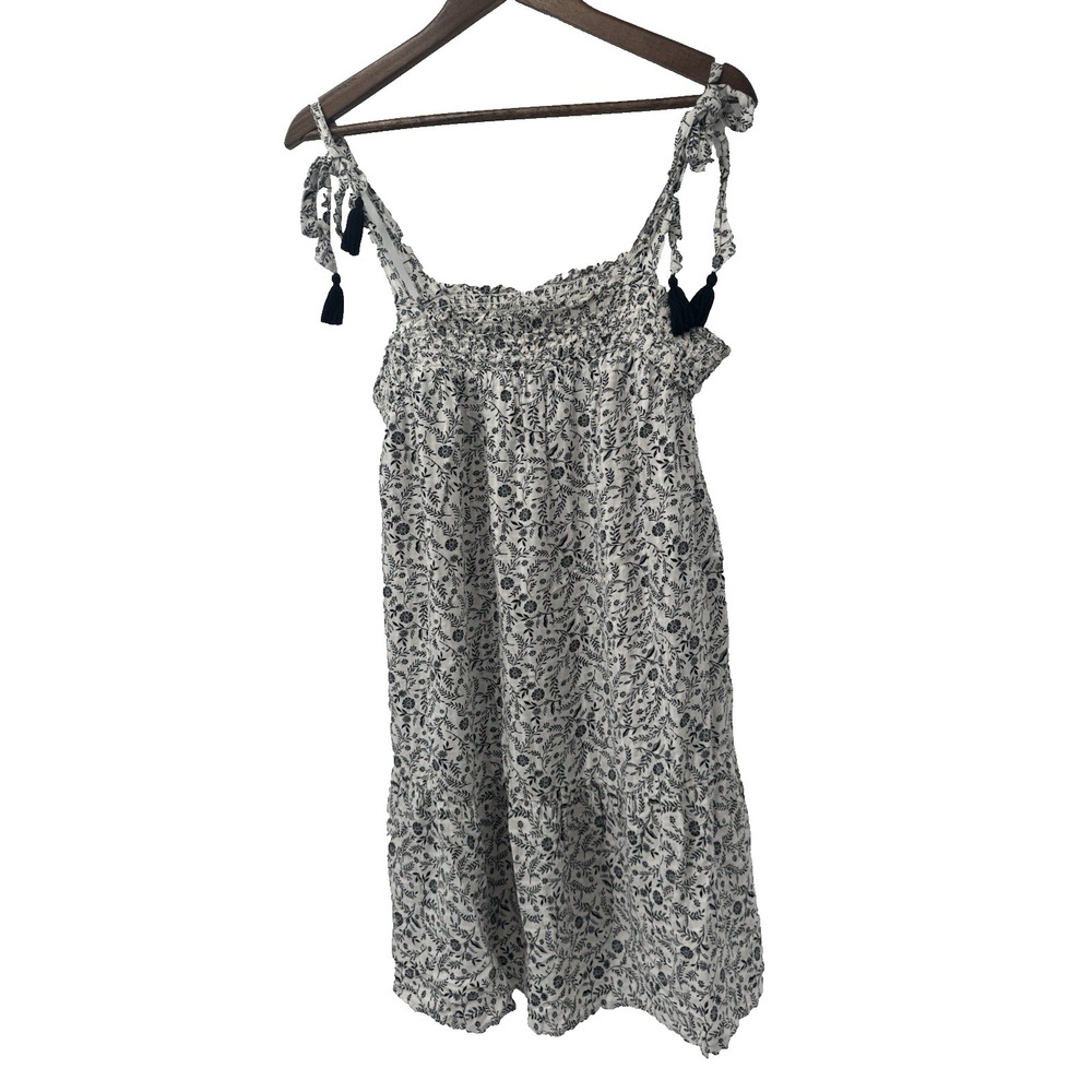 Old‎ Navy Smocked Floral Sun Dress M cottagecore festival boho blue white tassel